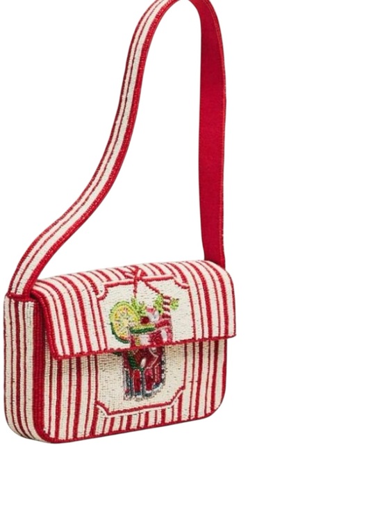 Anthropologie Handbags - Anthropologie Red and White Striped Beaded Crossbody Bag